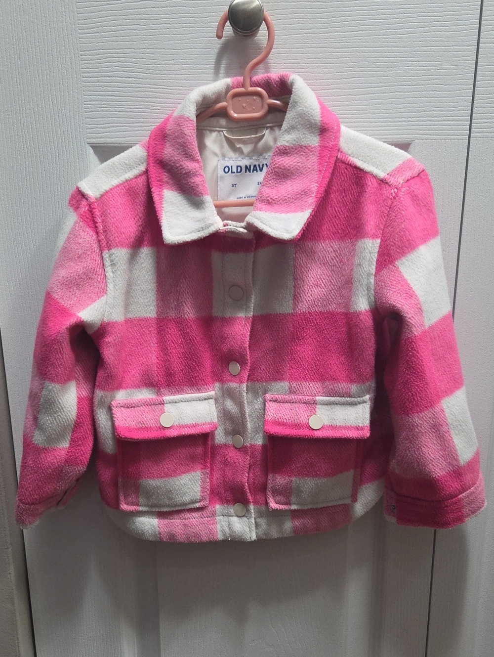 Old Navy Pink and White Plaid Kids Fleece Jacket